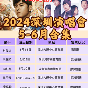 2024深圳演唱會5-6月合集‼️附時間表+2大購票平台