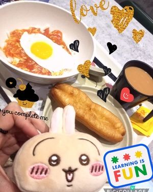 南記粉麵「襟撈早餐」撈蕃茄煎太陽蛋通心粉配鴛鴦♡u♡