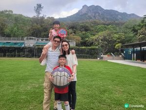一家人去獅子山郊野公園燒烤場BBQ，仲有草地同兒童遊樂設施，
