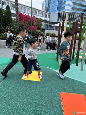 在奧運站， 奧海城2期外的五環公園， 交通方便，有大量繩網陣