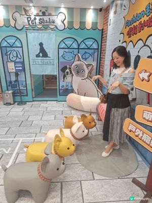 上水廣場有個寵物打卡位可以同寵物影相幾有趣，大人小朋友影相都
