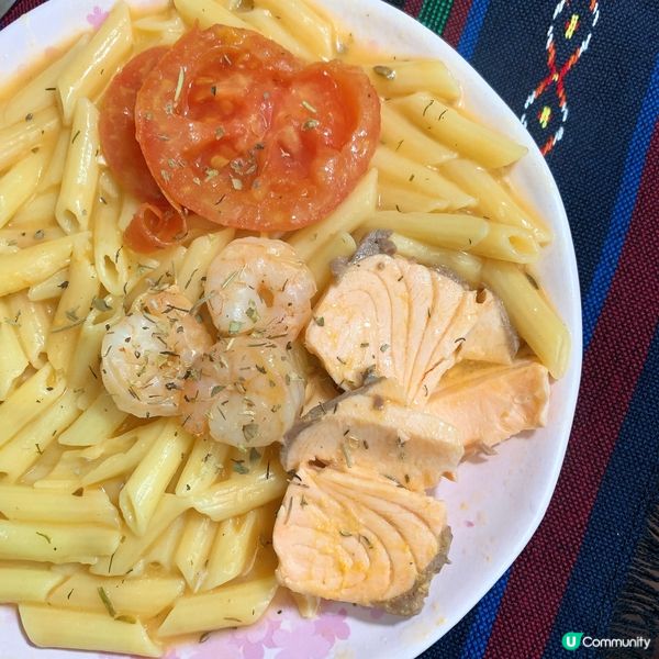 零技巧食譜🍝海鮮忌廉長通粉！