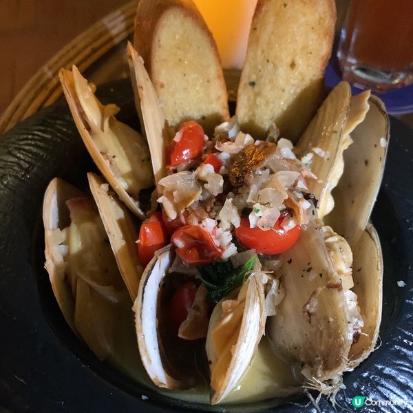 蒜蓉法包配白酒煮蜆❤️