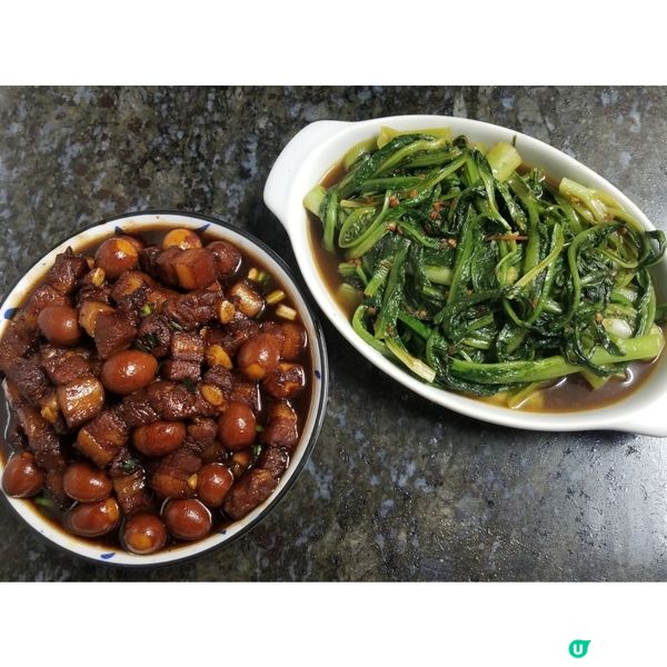 紅燒肉 馬拉盞炒油麥菜苗