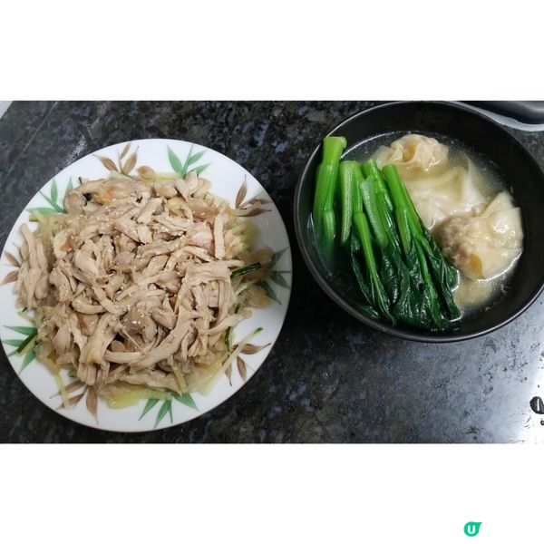 晚餐 : 鹽焗手撕雞拌青瓜海浙  鮮蝦小雲吞