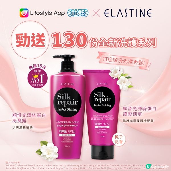 【社群送禮】 勁送130份ELASTINE全新順滑光澤絲蛋白洗護系列
