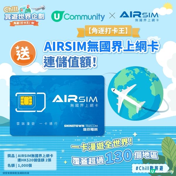 【角逐打卡王🏆】送AIRSIM無國界上網卡🌏連儲值額🎁！