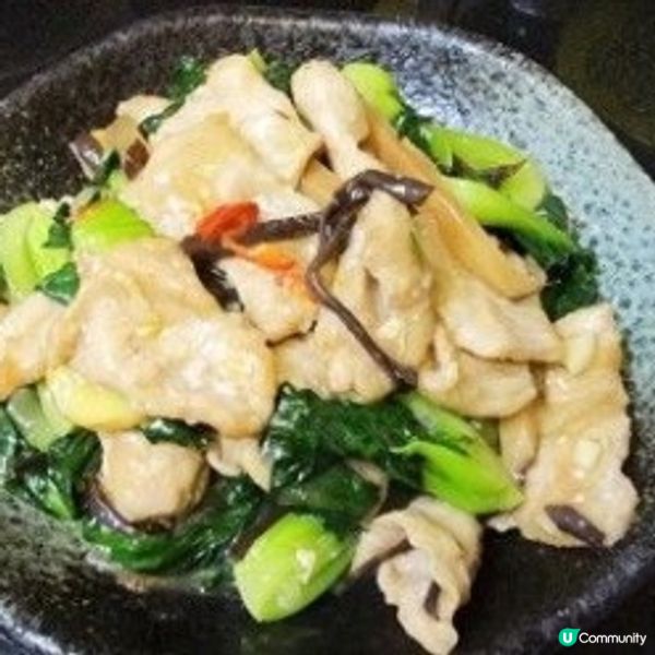 豬頸肉炒小棠菜  