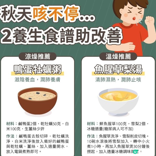 涼燥推薦-鴨蛋牡蠣粥/涼燥推薦-魚腥草梨湯