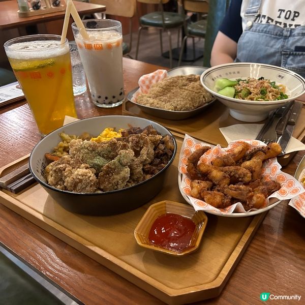 大埔古早台灣菜|🍤巨大炸物便當湯拌麵