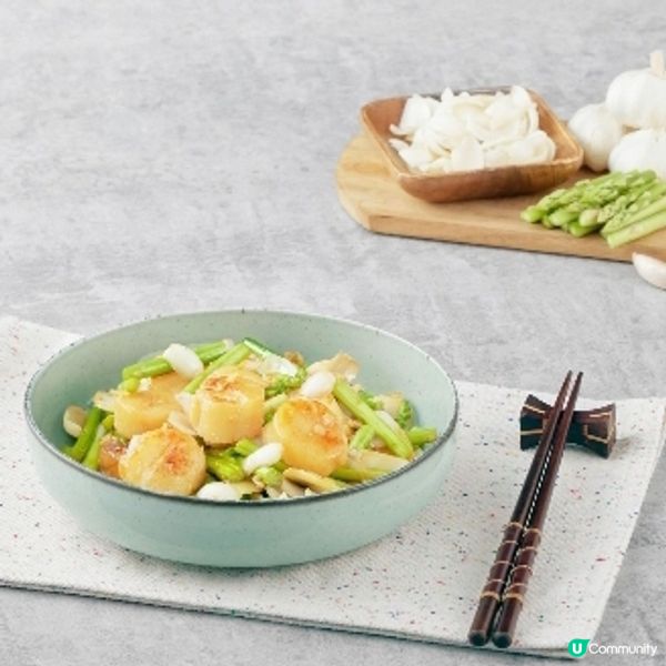 蘆荀百合炒帆立貝