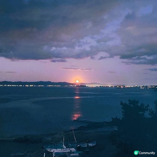 館山的日落奇景, 左富士, 右紅月~!