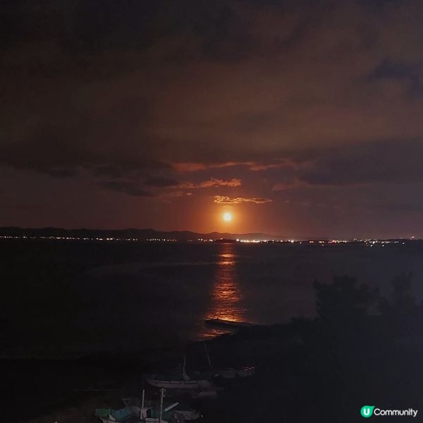 館山的日落奇景, 左富士, 右紅月~!