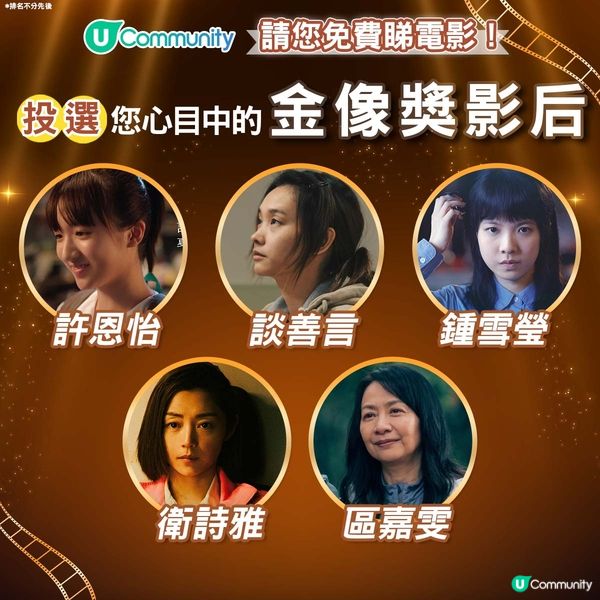 【請您睇戲🎞️】投選您心目中的金像獎影帝影后🫅🏻👸🏻
