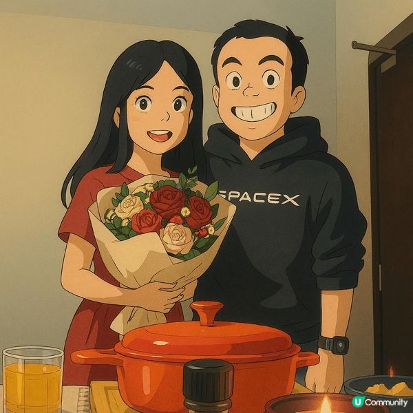 這是我和男朋友共度的第一個情人節，我煮了一頓大餐給他，他預先...