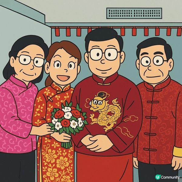 這張圖片是5年多前結婚時與老爺奶奶的合照，我們都穿上了中式服...