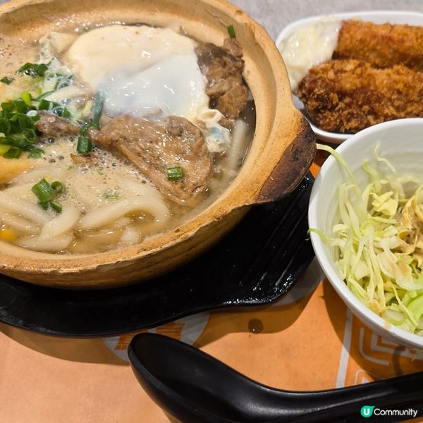 豬軟骨流心蛋炸吉列豬烏冬+胡麻沙律