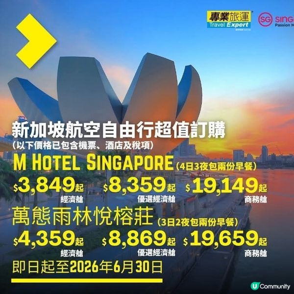 專業旅運 新加坡航空限時優惠