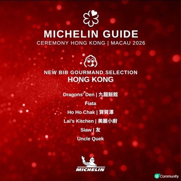 港澳米芝蓮指南必比登推介名單揭曉