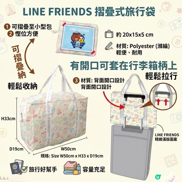 【去旅行最怕爆喼？🧳 激萌摺疊旅行袋幫你神救援！✨】