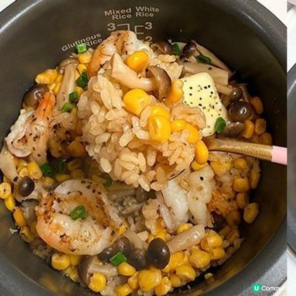 蜜糖大蝦粟米炊飯


