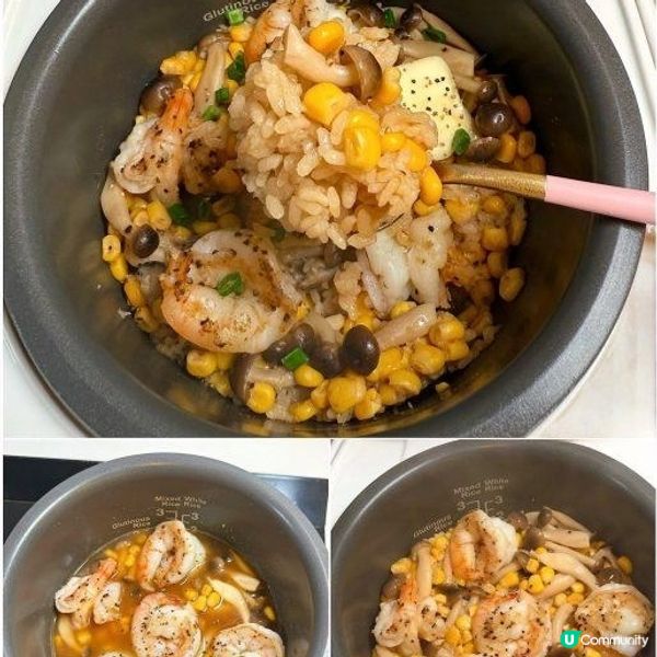 蜜糖大蝦粟米炊飯

