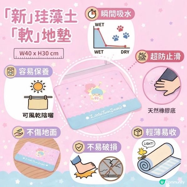 Sanrio四款浴室吸水墊登場