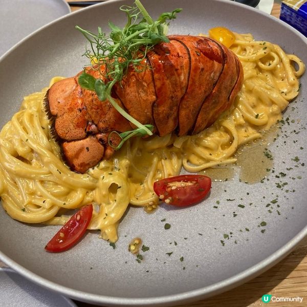 忌廉汁龍蝦伊麵，龍蝦啖啖肉超鮮味