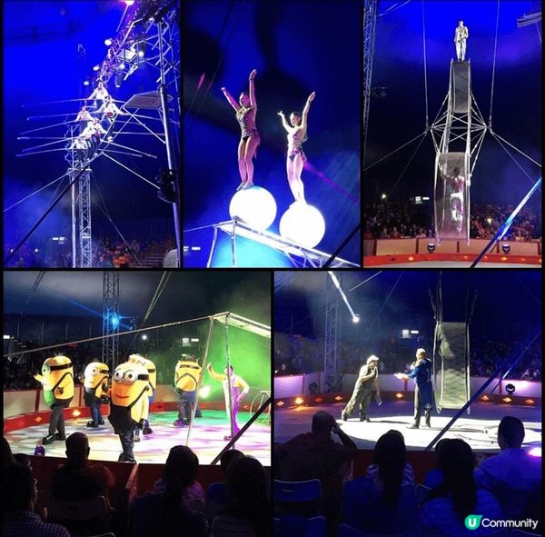 在香港，與家人一起去看不同的雜技團表演，非常精彩，拍手拍到手...