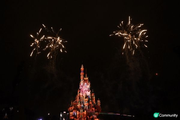 閉園前的煙花為大人的童話世界的美好的一天打上圓滿的句號。