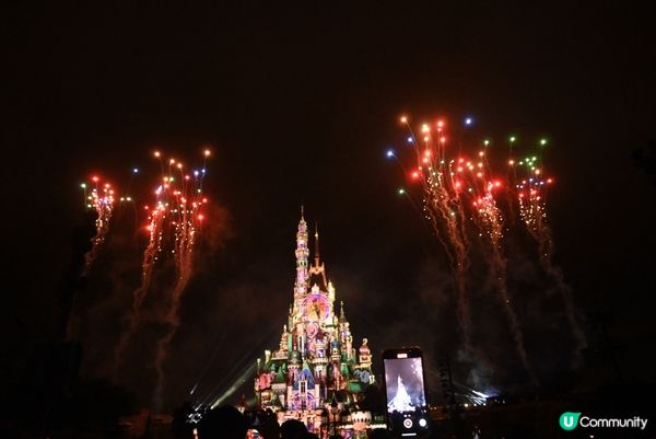 閉園前的煙花為大人的童話世界的美好的一天打上圓滿的句號。