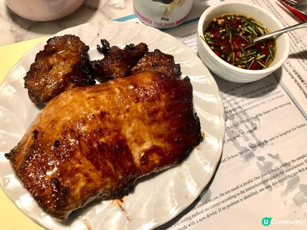 今晚整咗泰式豬頸肉 加埋個青檸 魚露汁 yummy