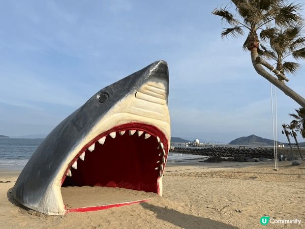 福岡糸島附近嘅二見浦夫婦岩係當地打卡熱點，岩石喺海中用繩綁住...