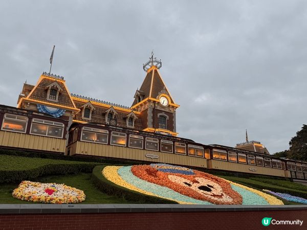 春日花開！我今日黎左香港迪士尼！門口用鮮花砌成的公仔圖案真係...
