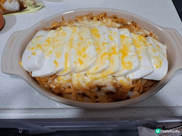 豆腐焗肉醬意粉，豆腐豆香嫩滑，高鈣有益，肉醬香濃，再加芝士焗...