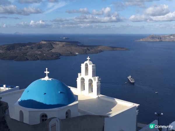 希臘 Santorini 聖托里尼島 壯觀的海景配上有名的藍...