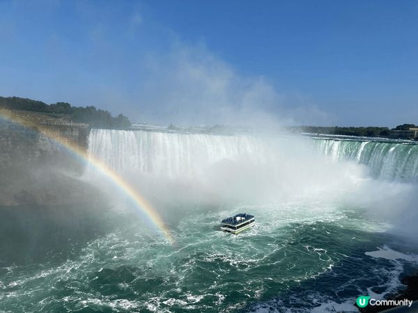 在繽紛彩虹和明媚陽光照耀下，欣賞澎湃洶湧的尼亞加拉大瀑布