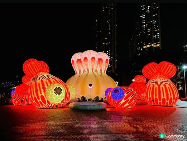 荃灣有魚、小愛神同花嘅藝術裝置，日頭同夜晚睇嘅觀感唔同，絕對...