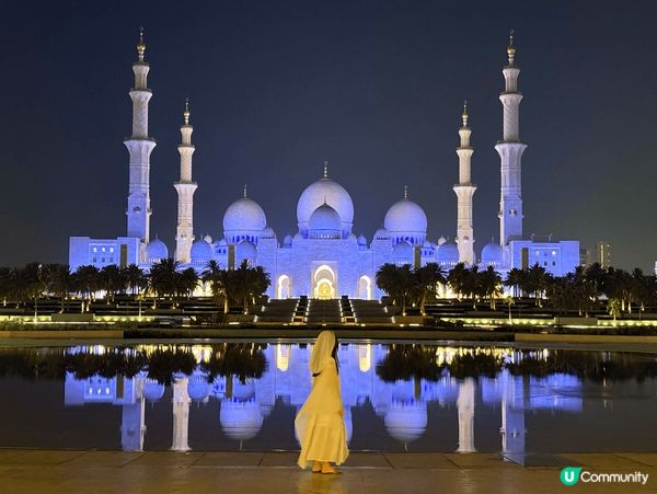 【🌌阿布扎比清真寺倒影神位｜免費夜景攻略】