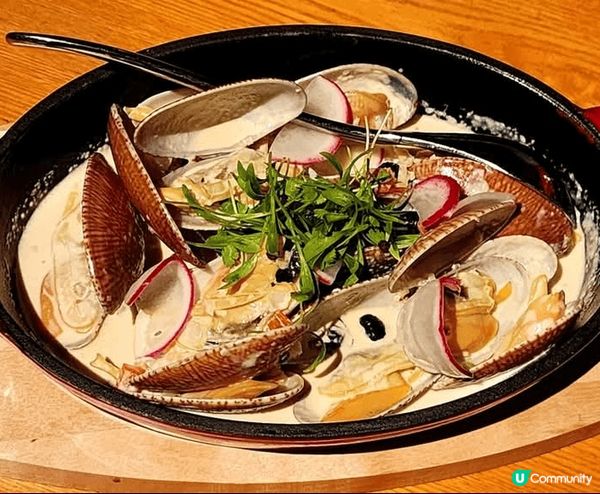 頭盤炒花甲及北海道帶子海膽配海苔，主菜Flank Steak...