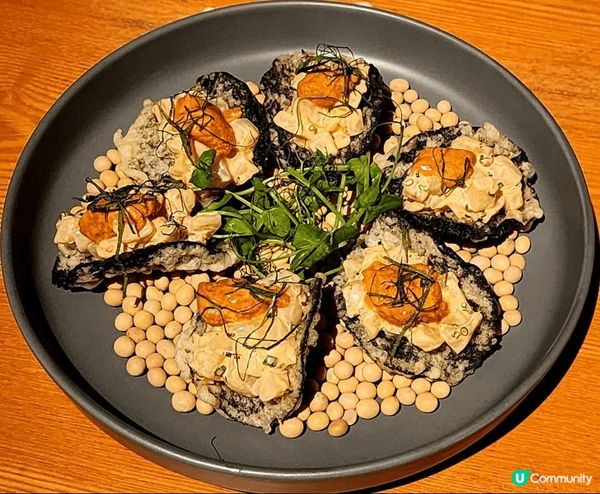 頭盤炒花甲及北海道帶子海膽配海苔，主菜Flank Steak...