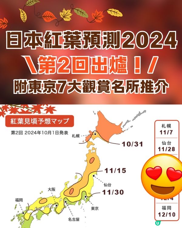 日本紅葉2024｜紅葉預測第2回出爐！🍁😍附東京7大觀賞名所推介🇯🇵