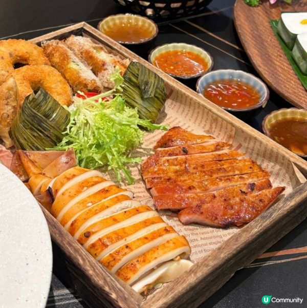 泰式雜錦小食拼盤·炸蝦餅·豬頸肉·魷魚·炸豬扒