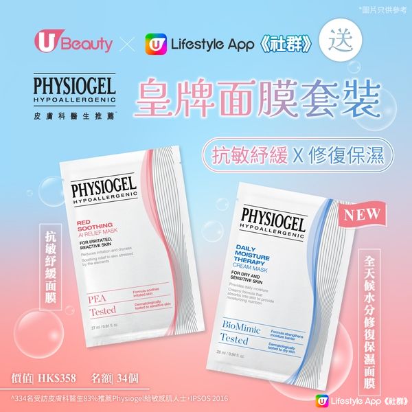 【社群試用】送您Physiogel皇牌面膜套裝！抗敏紓緩 x 修復保濕