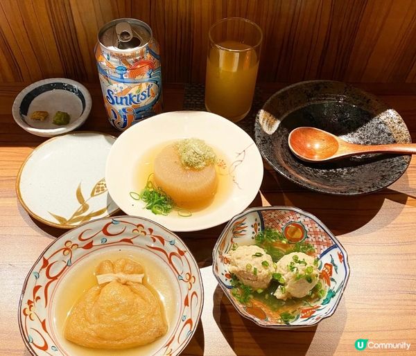 點了：日本產蘿蔔（吃關東煮一定要點蘿蔔！）＋雞肉丸＋炸魚餅＋...