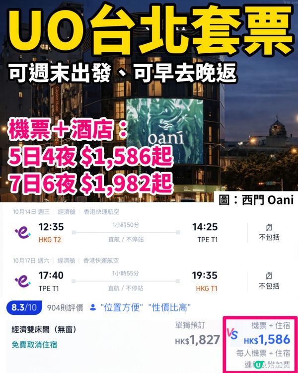 Uo 5日4夜套票$15xx起