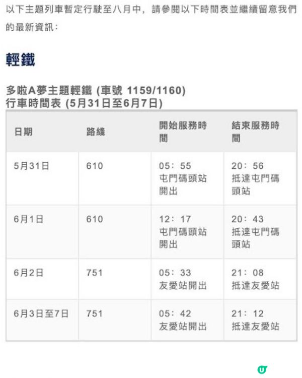 港鐵 - 多啦A夢 列車時間表