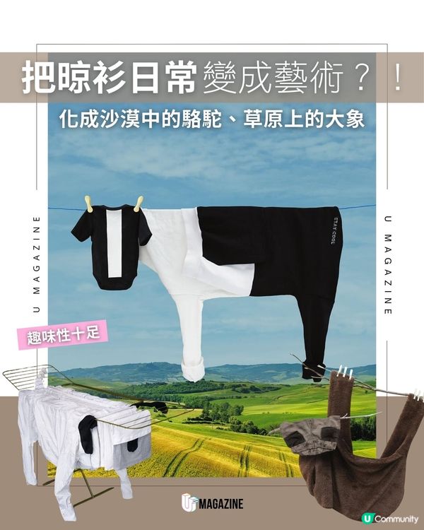 把晾衫日常變成藝術？！化成沙漠中的駱駝、草原上的大 平凡的曬衣服也能成為藝術？🤯 俄羅斯出生的英國藝術家Helga Stentzel 將日常家務變成一場視覺遊戲！她用晾曬的衣服創造出各種場景，從沙漠中的駱駝到草原上的大象，每一件作品都充滿巧思和幽默✨下次曬衣服時，不妨也發揮你的想像力，看看能發現什麼新奇的畫面吧！   #HelgaStentzel  來源：@helga.stentzel 象