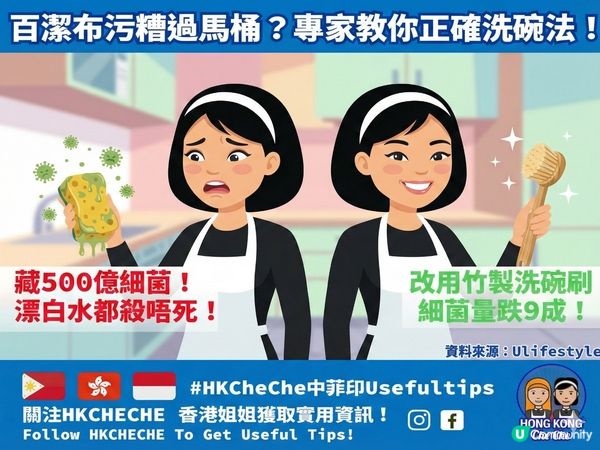 【百潔布藏 500 億細菌，漂白水都殺唔死？快啲換走佢！】