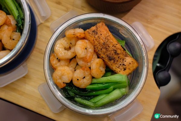 【思家廚房】#愛心飯盒 💖 香煎三文魚配蝦仁炒菜